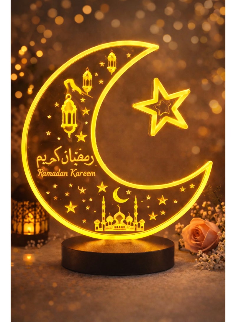 رمضان كريم ليد القمر و ستار ليلة مصباح - أنيقة الإسلامية الجدول ديكور مع توهج دافئ للمنزل ، عيد و رمضان الهدايا